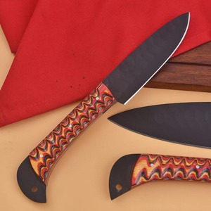 Handmade Carbon Steel Chef <b>Knife</b> <b>Set</b> | Black Powder Coat Wood+Resin Handle | 5-Piece <b>Sharp</b> Cooking <b>Knife</b> Collection - Product Image 5