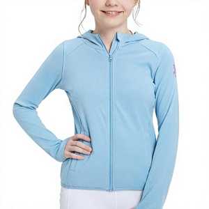 เสื้อแจ็คเก็ตมีฮู้ดซิปสีฟ้าอ่อนแขนยาวสำหรับผู้หญิงจาก Alexandria Industries ผลิตจากผ้าถักผสมสแปนเด็กซ์และโพลีเอสเตอร์ ระบายอากาศได้ดี เหมาะสำหรับกีฬาขี่ม้า - Product Image 2