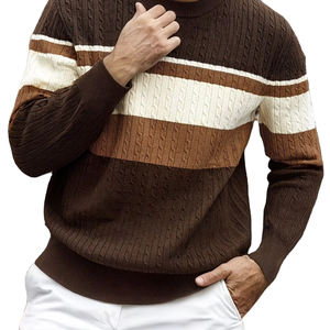 Pull à col roulé pour homme, manches longues, tricoté en polyester/coton, respirant, rayé, pour tenue du Nouvel An - Product Image 3