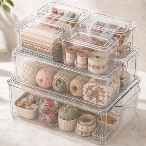 Transparent Plastic Multi-Purpose Hobby <b>Storage</b> Bins Art Sewing Supplies DIY Tools Craft Organization (Multi-Capacity) Anti-Slip - Product Image 1