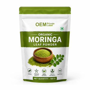 Polvo de Hoja de Moringa Premium OEM 100g 100% Puro y Natural, Polvo de Hoja de Moringa (Drumstick) Superalimento para Smoothies y Té de la India - Product Image 1
