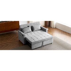 56.9\" Grey Reversible Loveseat Sofa Pull-Out Sleeper <b>Bed</b> Backrest Cushion Side Pockets Two USB Ports <b>Phone</b> <b>Holder</b> <b>for</b> Living - Product Image 5