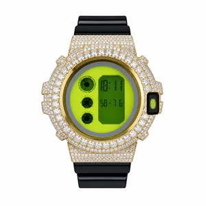 Luxury Men's Square Quartz <b>Watch</b> With Rhinestone Accents Gold Case <b>Black</b> Rubber Band - Product Image 3