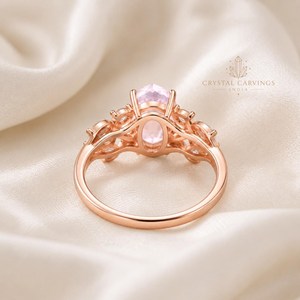 Natural Rose <b>Quartz</b> Bridal <b>Ring</b> Set Oval Pink Gemstone Engagement Wedding <b>Ring</b> Set Leaf Design Custom Jewelry for Women - Product Image 5