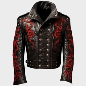 <b>Gothic</b> Dragon Leather <b>Jacket</b> Embroidered Steampunk Military Style - Product Image 1