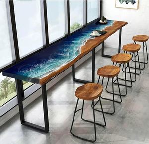 Mesa Consola Rectangular de Madera con Resina Epoxi Ola del Océano Pacific Horizon, Mueble Costero Hecho a Mano para Bar o Playa - Product Image 4