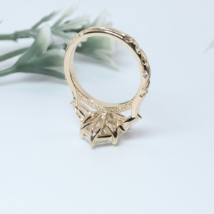Vintage Yellow Gold Elongated Hexagon Cut Lozenge Lab Grown <b>Diamond</b> Engagement <b>Ring</b> Three Stone Pear Accent Engraved Anniversary - Product Image 5
