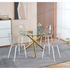 Tavolo da Pranzo Moderno 110X110X75CM Dorato con Gambe in Metallo e Piano in Vetro, Tavolo Salvaspazio per Cucina e Soggiorno - Product Image 3