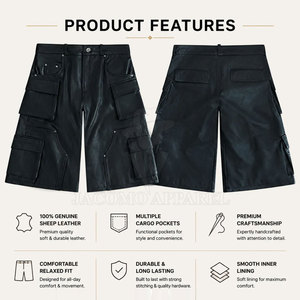 Premium Quality Custom <b>Leather</b> Fabric <b>Men</b> <b>Leather</b> Jorts Relaxed Fit Knee Length With Multiple Pockets For Daily Wear - Product Image 5
