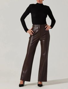 Pantalon en toile respirant élégant à taille mi-haute et jambes larges en cuir pour femme, idéal pour l'hiver et le streetwear - Product Image 6