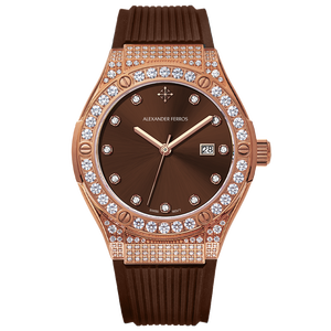 <b>Water</b> Resistant Quartz Movement Ronda Brand Fashion Stainless Steel Alexander Ferros 2251FR-08 SAPPHIRE <b>CRYSTAL</b> Rubber Band 50m - Product Image 1