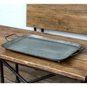 Bandeja de Servir Rectangular de Metal Galvanizado Estilo Rústico con Asas, para Exhibición de Alimentos en el Hogar y Restaurantes - Product Image 4