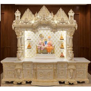 Traditional Marble Look Teak Wood Swaminarayan <b>Mandir</b> Royal Hindu Temple Heavy Carving Pooja Unit Storage Living Room Customized - Product Image 1