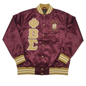Custom <b>Embroidered</b> Silk Satin Winter Heated Breathable Bomber <b>Jacket</b> Men <b>Women</b> Striped Trim Button Varsity Baseball OEM Service - Product Image 2