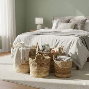 Ensemble de 3 paniers à 2 motifs en écorce de bananier et jacinthe d'eau, artisanat - Product Image 3