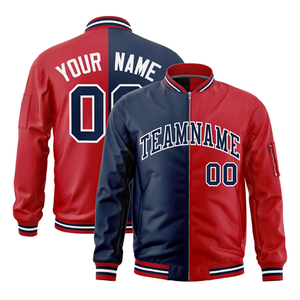 Chaqueta Varsity Deportiva de Diseño Personalizado de Primera Calidad para Hombre, Color Azul Marino y Rojo, con Cierre Completo, Dos Tonos, Logotipo Frontal - Product Image 1