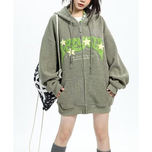Y2K <b>Zip</b> <b>Up</b> Hoodie Letter Print Star Graphic Grunge Hooded Corduroy Sweatshirt <b>Jacket</b> Oversized Retro Y2k Clothing - Product Image 2