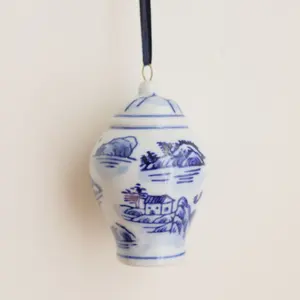 High Quality Handmade Small Ceramic Tree Chinoiserie Ornaments Custom Porcelain Mini Ginger Jar Xmas Gift Holiday Decor