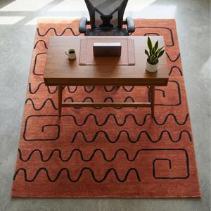 Tapis d'intérieur unique en laine nouée à la main, marron terre cuite, motif abstrait à lignes ondulées, tapis décoratif moderne fait main pour salon - Product Image 3