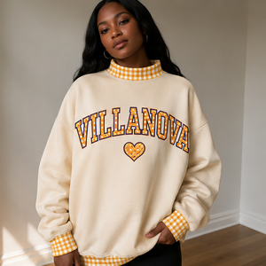 Sweat-shirt oversize pour femme à col montant gris avec imprimé VILLANOVA, épaules tombantes, en molleton de coton - Product Image 4