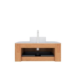 DINA 36\" Modern <b>Wall</b> Mounted Bathroom Vanity Sink <b>Floating</b> Curved Edges with Striped Storage Cabinet Drawer Luxury Vanities - Product Image 4