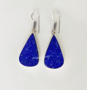 Boucles d'oreilles pendantes classiques style bohème en argent plaqué 925 avec lapis-lazuli en forme de poire, bijoux en pierres précieuses naturelles pour femme, idéales pour les soirées - Product Image 2
