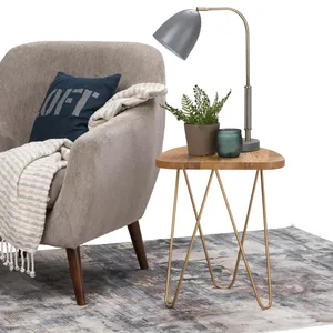 Table d'appoint triangulaire moderne en bois avec pieds en métal doré, table d'appoint faite à la main pour salon, chambre à coucher, canapé - Product Image 3