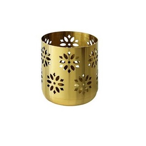 Cylinder Brass Candle Holder With Polka Dot Cutouts Black And Gold Home Decoration <b>Heat</b> Resistant - Product Image 5