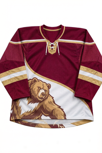 Camiseta de Hockey sobre Hielo Sublimada Personalizada para Hombre, Manga Larga, Estampado de Oso, Ropa Deportiva de Poliéster que Absorbe la Humedad - Product Image 1