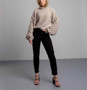 Pull en cachemire tricoté à la main pour femme, col rond, manches classiques, couleur unie, standard, hiver, décontracté, confortable - Product Image 3