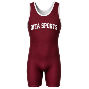 <b>Men</b> Burgundy White Sublimated <b>Wrestling</b> <b>Singlet</b> Polyester Athletic Sports Uniform Sleeveless Competition Training Match Wear - Product Image 2