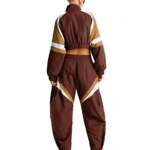 Custom Women Cropped Windbreaker Tracksuit <b>Set</b> OEM Zip Up Jacket and Pants Lightweight Streetwear Activewear Bulk Hoodies Supply - Product Image 6
