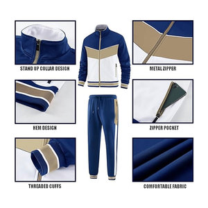 ชุดวอร์มลำลองผู้ชายแบบ 2 ชิ้น เสื้อแจ็คเก็ตแขนยาวแบบซิปเต็มตัวและกางเกงขายาวสำหรับวิ่งออกกำลังกาย ชุดกีฬาสำหรับยิมและกิจกรรมกลางแจ้ง - Product Image 4