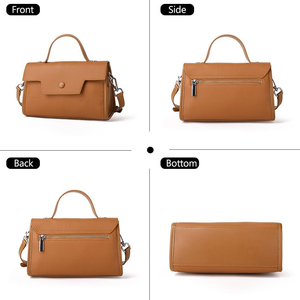 Sac à main en cuir véritable pour femme, fermeture à rabat, avec bandoulière amovible, style classique, décoration boutonnée, sac à main pour usage quotidien - Product Image 3