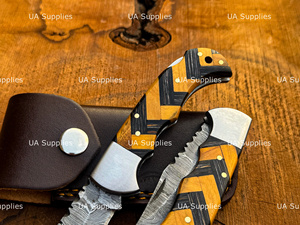 Couteau pliant premium en acier Damas, manche en bois, pointe clip, qualité industrielle, vente en gros, personnalisation d'usine, format de poche - Product Image 6