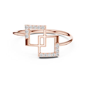 Anillo de oro macizo de 14k para mujer con diamante de corte redondo minimalista de doble cuadrado, ideal para regalo, compromiso, aniversario, boda. - Product Image 5