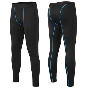 Leggings de compression intégrale pour hommes, taille élastique, noir uni, en Spandex et Nylon, pour l'entraînement - Product Image 2