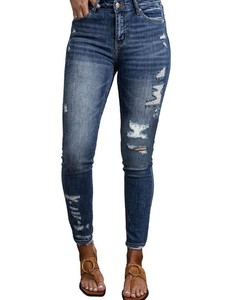 กางเกงยีนส์ทรงตรงเอวกลางสไตล์วินเทจสำหรับผู้หญิง ขายส่งจากโรงงาน ลายเสือดาว แต่งผ้าแบบแพทช์เวิร์ค ดีไซน์ขาดๆ ผ้าฝ้าย สำหรับฤดูร้อนและฤดูใบไม้ร่วง - Product Image 3