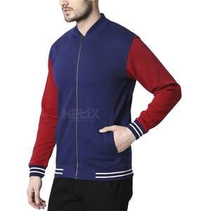 Chaqueta Varsity Azul y Roja con Cierre de Cremallera, Cuello Alto, Mangas de Lana, Transpirable, Informal, Estilo Béisbol - Product Image 5