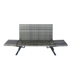 1 PCS Patio Wicker Side Foldable <b>Bench</b> Grey Wicker with Dark Grey <b>Cushion</b> for Backyard Conversation - Product Image 2