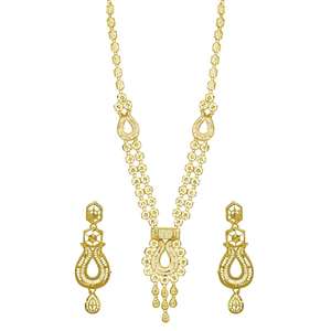 ชุดเครื่องประดับทองเหลืองชุบทอง 14K/18K/24K ลายดอกไม้ สร้อยคอยาว ต่างหู ดีไซน์แบบดั้งเดิมสำหรับงานแต่งงาน ขายส่ง - Product Image 4