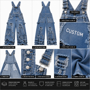 Women's Corduroy Overalls High Waist Regular Fit Full Length Ripped Patchwork <b>Wide</b> <b>Leg</b> Street Wear <b>Casual</b> Vintage <b>Jumpsuit</b> 100% - Product Image 5