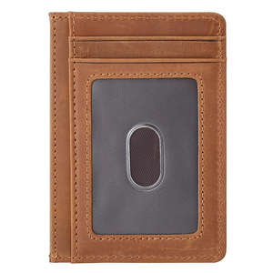 Portefeuille minimaliste fin unisexe avec poche avant en cuir véritable, porte-cartes en cuir Crazy Horse - Product Image 3