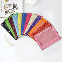 Pochette de bureau personnalisée en tissu Oxford à trois trous avec logo, étui à crayons en tissu, pochette à fermeture éclair pour documents et cosmétiques avec fenêtre transparente