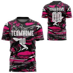 Maillot de football personnalisé noir rose camouflage, uniforme d'équipe, chemise de sport à manches courtes avec nom et numéro - Product Image 1