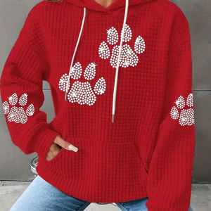 Sudadera de lujo con pedrería 100% algodón, sudadera de otoño, sudadera con estampado digital personalizado, sudadera de color liso a la moda, sudadera de otoño para mujer - Product Image 6