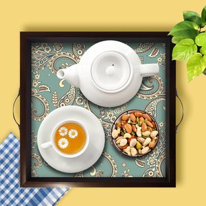 Leading Design Metallic Handle Tray Square Wooden Serving Tray Mango Wooden <b>Platter</b> Serving Decor Available At Best Price - Product Image 3