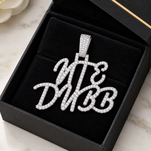 SHRAMAN DIAMOND Trendy 925 Silver Rhodium Plated Custom Iced Cursive Initial Name Necklace Moissanite Pendant Charms Unisex Fine - Product Image 4