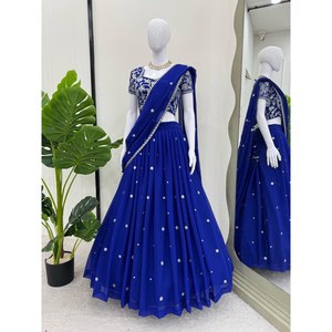 Vestidos de Noche Fiesta Lehenga Saree con Hilo y Secuencia de Trabajo - Product Image 3