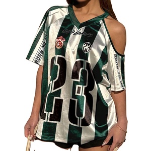 Camiseta de Fútbol Americano para Mujer al por Mayor, Estilo Oversize con Cuello en V y Hombros Recortados, Impresión Personalizada, Proveedor OEM al por Mayor - Product Image 1